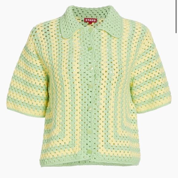 $325 STAUD Mabel Crochet Collared Shirt NWT  Small - Picture 2 of 11
